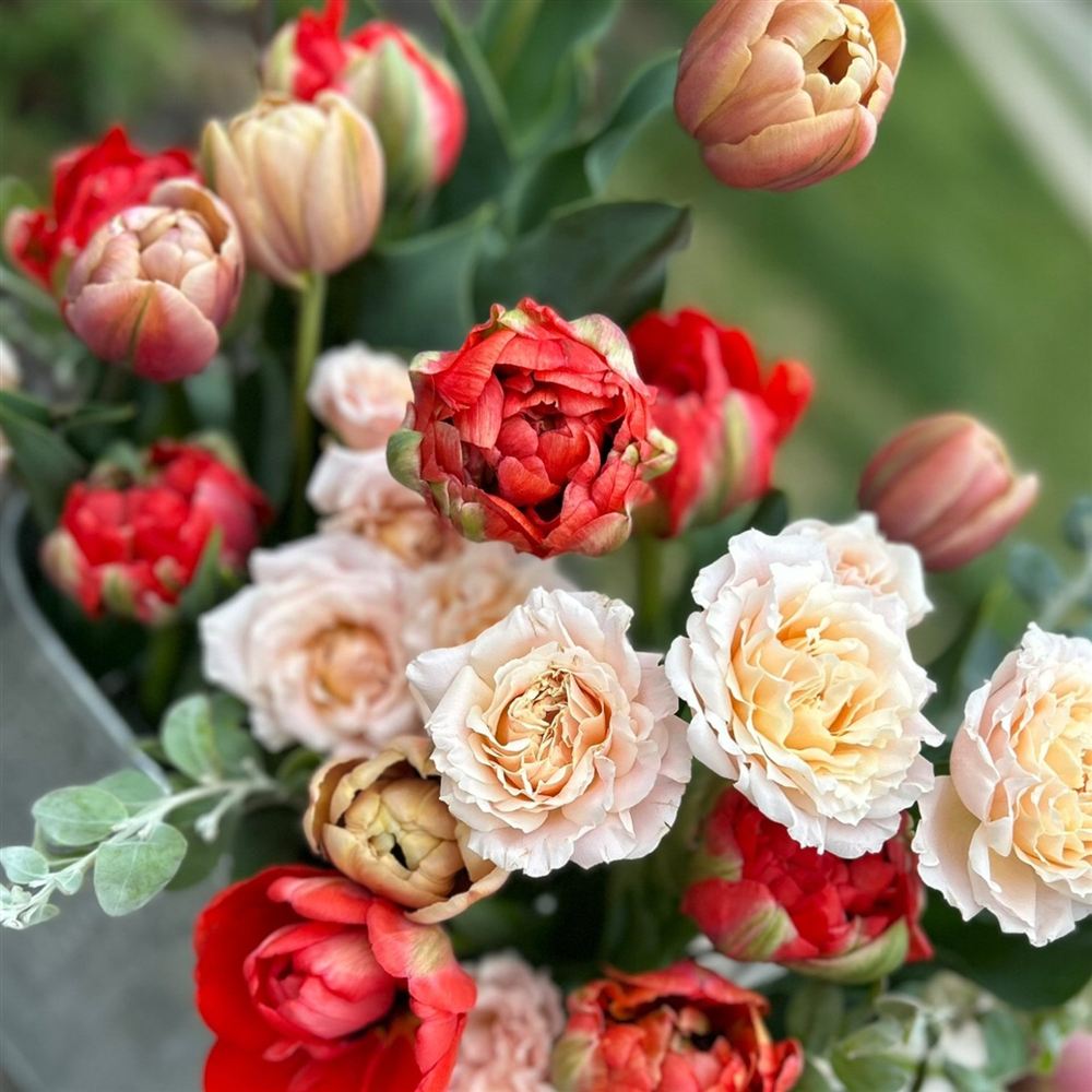 Spring tulip arrangement by Vintage Blooms, Kansas City
